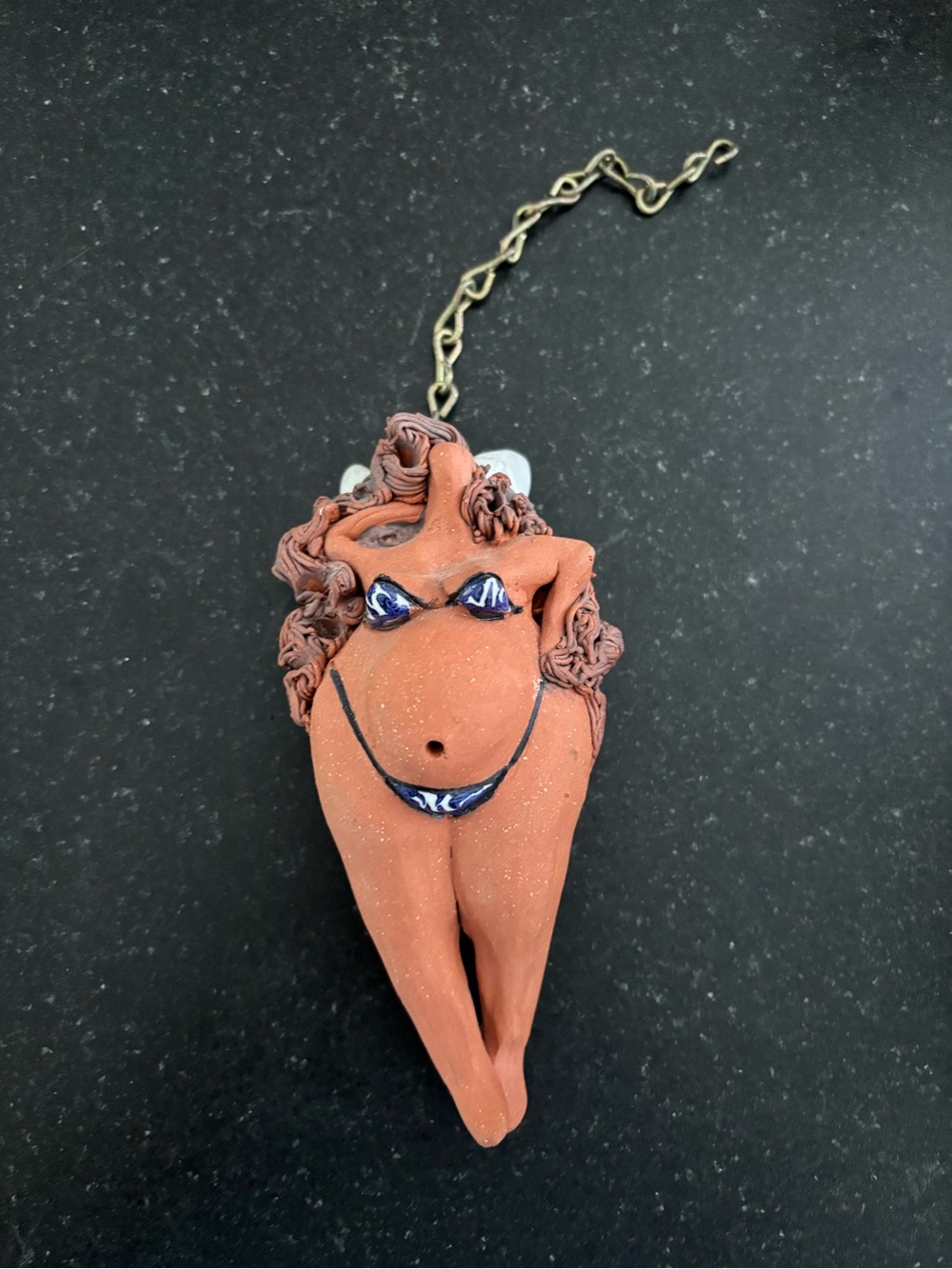 Handmade Terracotta Female Figurine Pendant with Chain